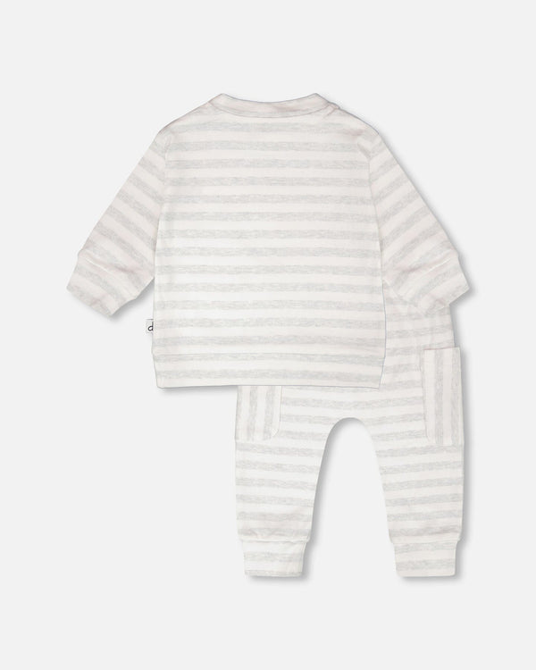 Soft Jersey Sweater And Pants Set White And Grey Stripes - H30D12_3H211