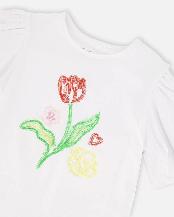 Organic Cotton Jersey Top White With Embroidery - H30H71_01000