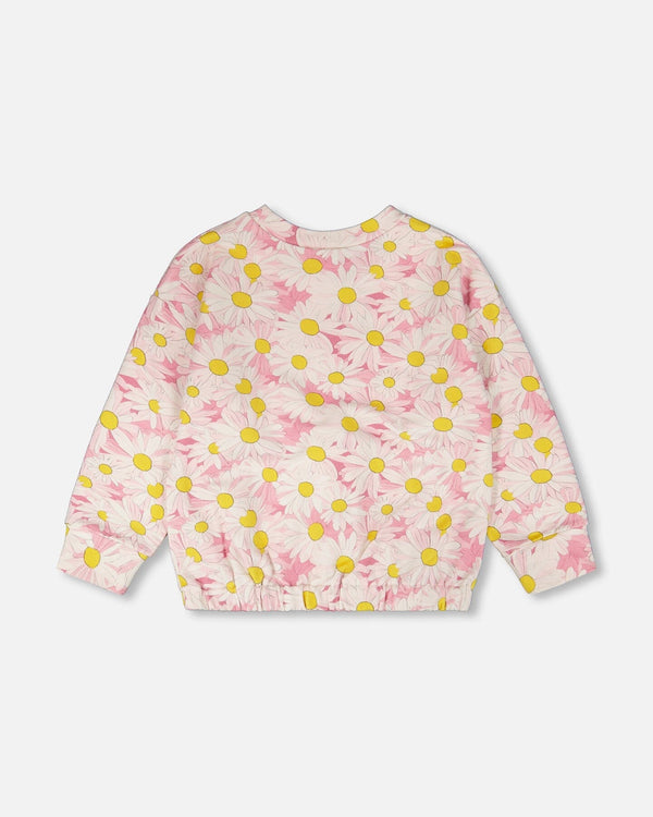French Terry Sweatshirt Pink Printed Daisies - H30I30_3H136