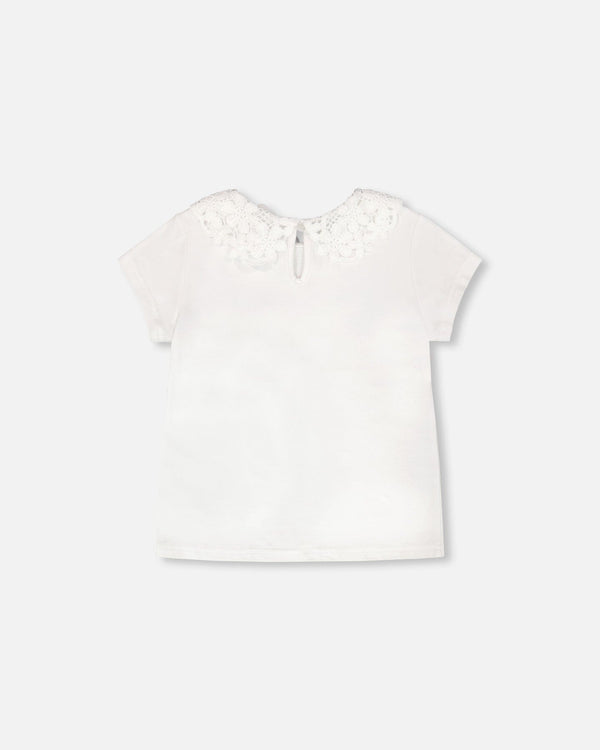 T-Shirt With Crochet Peter Pan Collar White - H30I70_01000