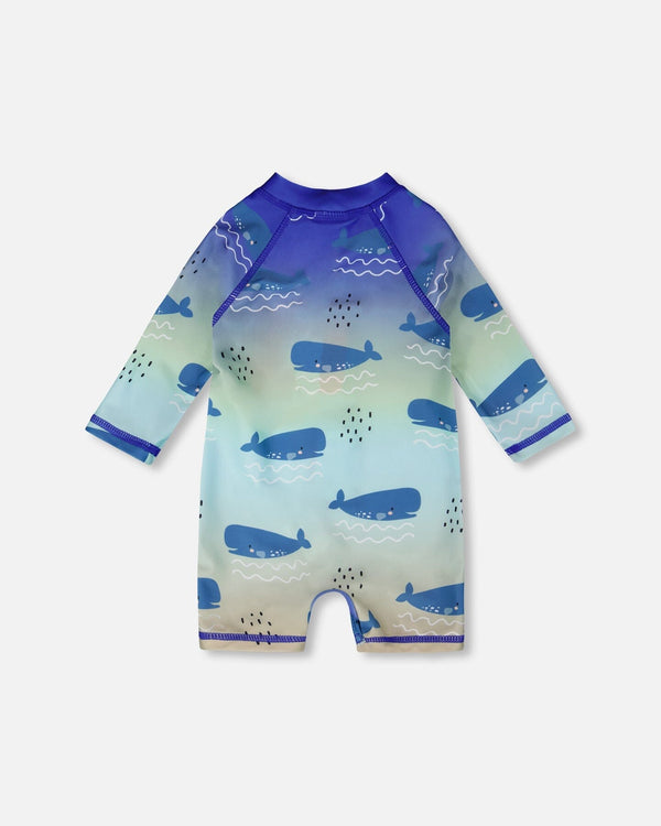 Baby And Toddlers One-Piece Long Sleeve Rashguard Blue Whale Print - H30OB15_3H156