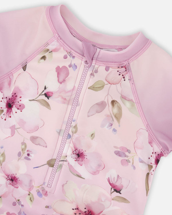 One-Piece Swimsuit Purple Flower Print - H30OG11_3H143