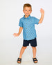 Short Sleeve Chambray Shirt Blue Palm Print - H30T15_3H103
