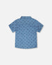 Short Sleeve Chambray Shirt Blue Palm Print - H30T15_3H103