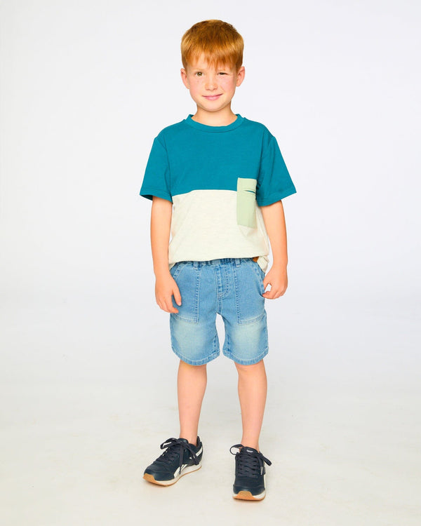 Organic Cotton Colorblock Jersey T-Shirt With Chest Pocket Heather Grey - H30U70_01930