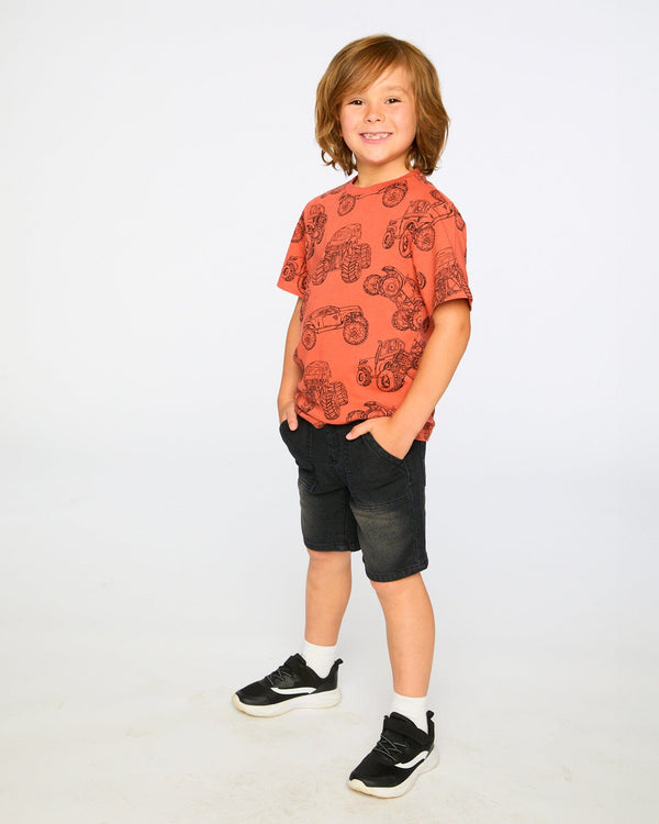 Organic Cotton Jersey T-Shirt Orange Printed Trucks - H30U72_3H121