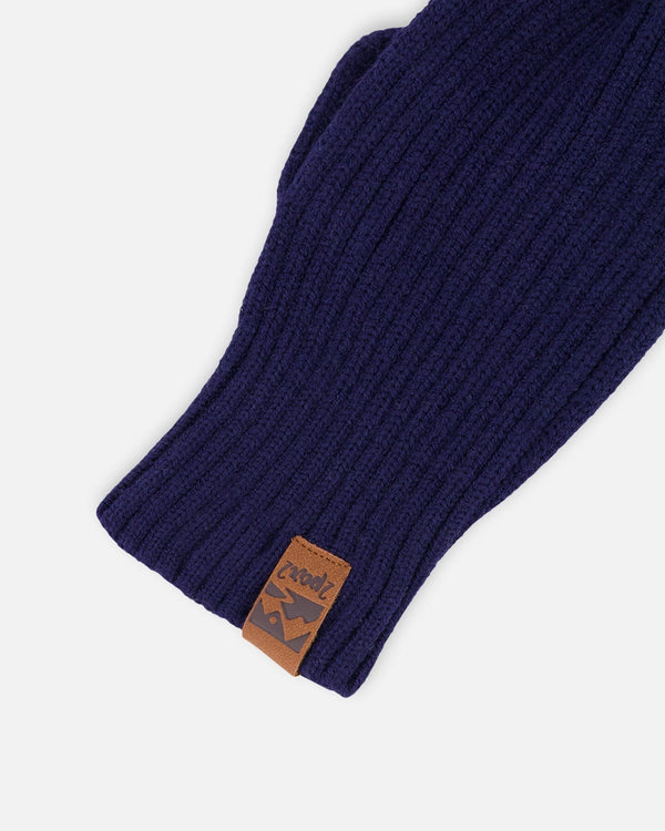 Ribbed Knit Mittens Navy Blue - H30WT26_04790