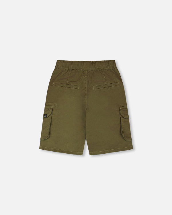 Stretch Twill Bermuda With Cargo Pockets Dark Khaki Green - H30YB27_03720