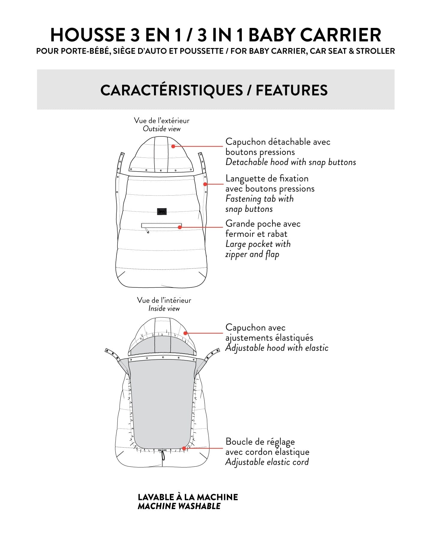 3-In-1 Multifunction Cover For Car Seat, Stroller, And Baby Carrier In Black - H10A403_999