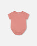 Organic Cotton Pointelle Knit Onesie And Shortall Set Heather Beige With Printed Cat - F30A12_078