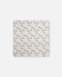 Organic Cotton Blanket Heather Beige With Printed Dog - F30AD_080
