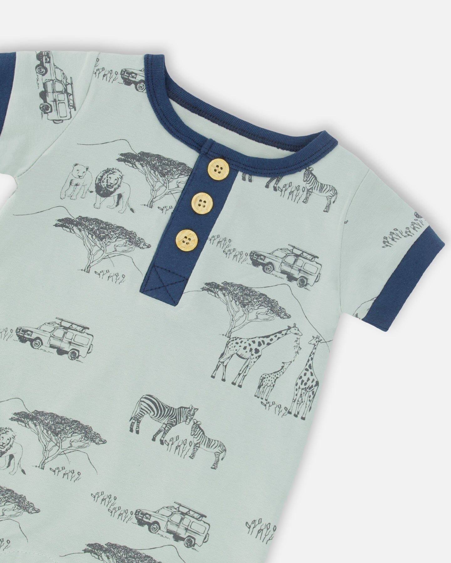 Organic Cotton Romper Sage With Printed Jungle - F30D40_076