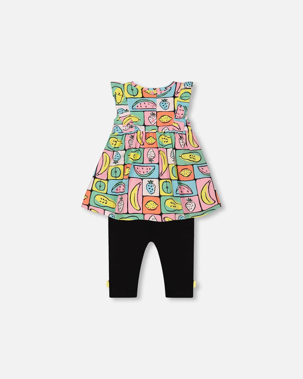 Organic Cotton Jersey Tunic And Capri Set Printed Fruits Square - F30E10_089