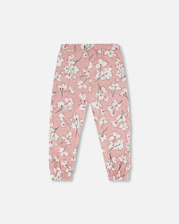 French Terry Sweatpant Pink Jasmine Flower Print - F30F20_097