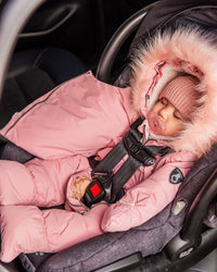 One-Piece Baby Snug Snowsuit Designed For Car Seat Pink Mini Flowers Snowsuits Deux par Deux 