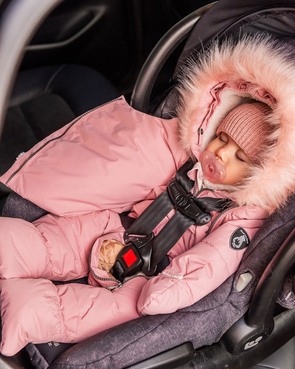 One-Piece Baby Snug Snowsuit Designed For Car Seat Pink Snowsuits Deux par Deux 