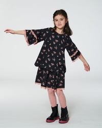 Printed Flowers Flare Viscose Skirt Black Skirts Deux par Deux 