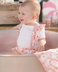 Printed Muslin Short And Organic Cotton Bodysuit Set Pink And White Flowers Sets Deux par Deux 