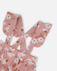 Printed Muslin Short And Organic Cotton Bodysuit Set Pink And White Flowers - G30A13_067
