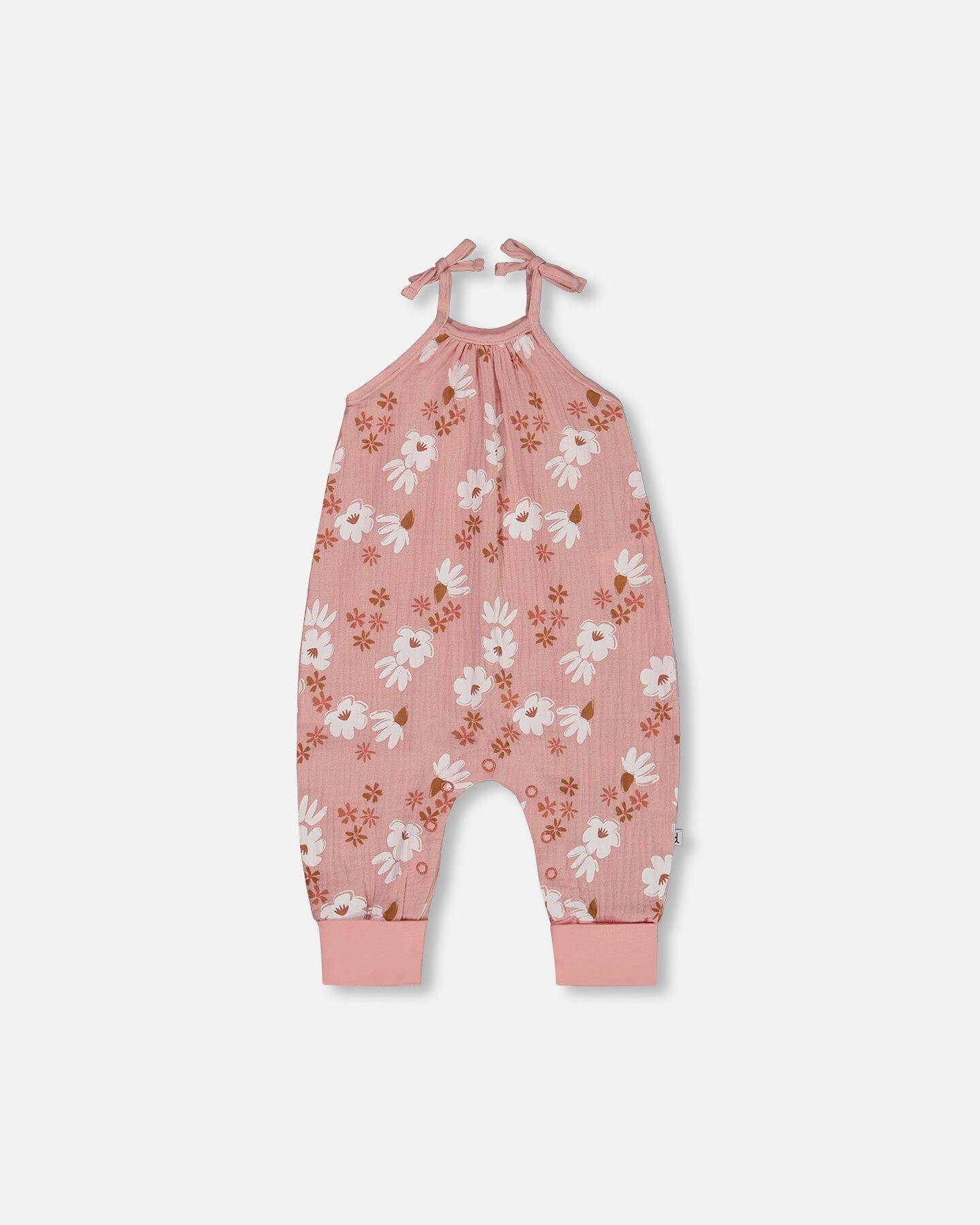 Printed Muslin Tie Strap Jumpsuit Pink And White Flowers - G30A42_067