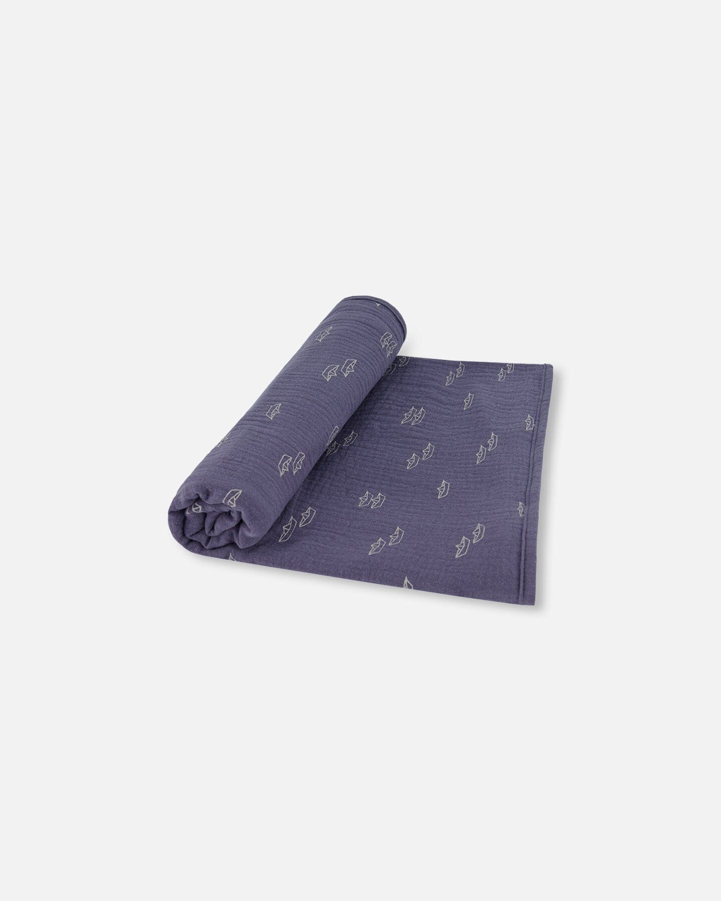 Printed Muslin Blanket Navy Blue Paper Boats - G30AD_065