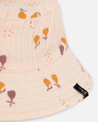 Printed Muslin Bucket Hat Peach With Pears - G30AH_070