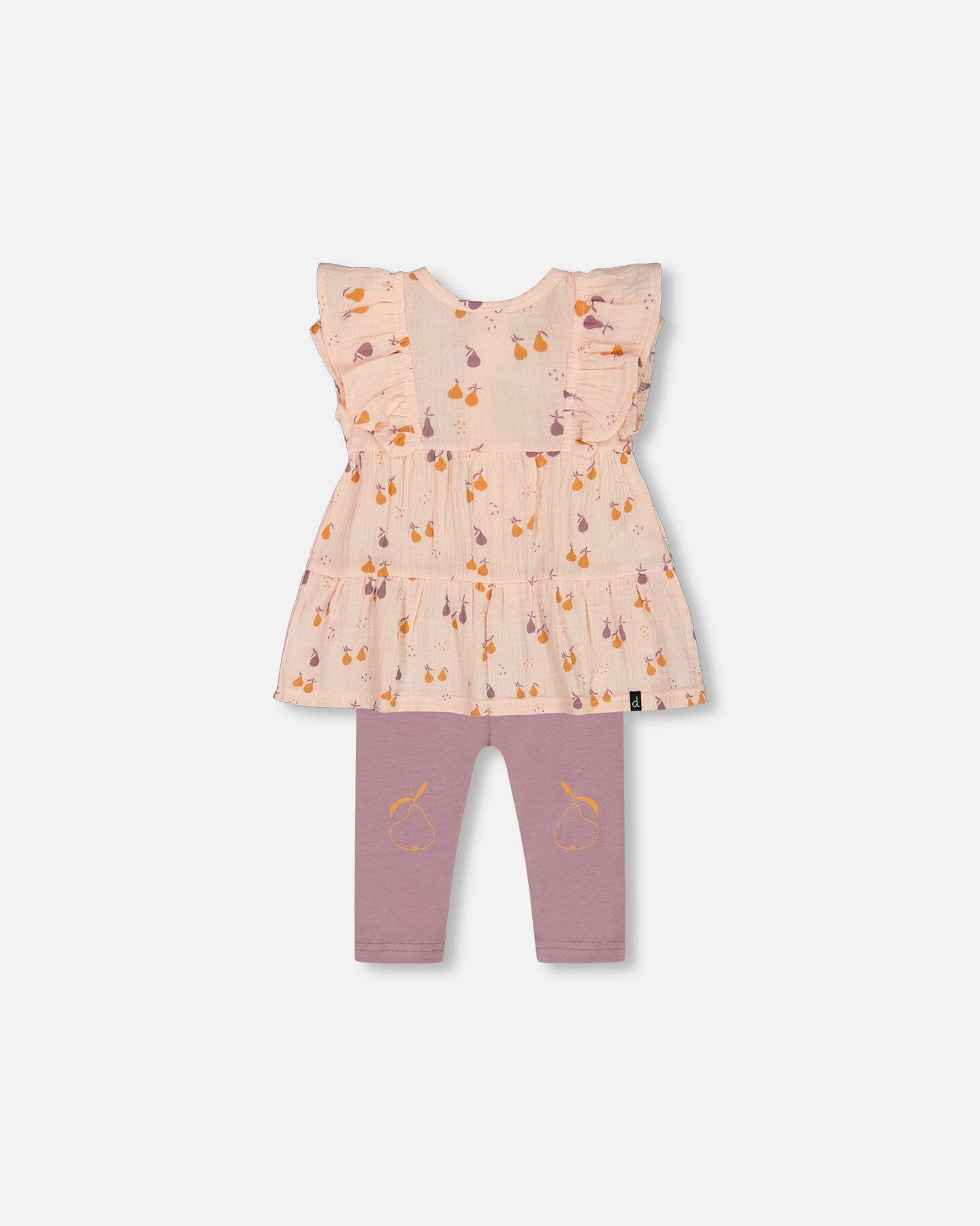 Printed Muslin Tunic And Organic Cotton Legging Set Peach With Pears And Purple - G30B10_070