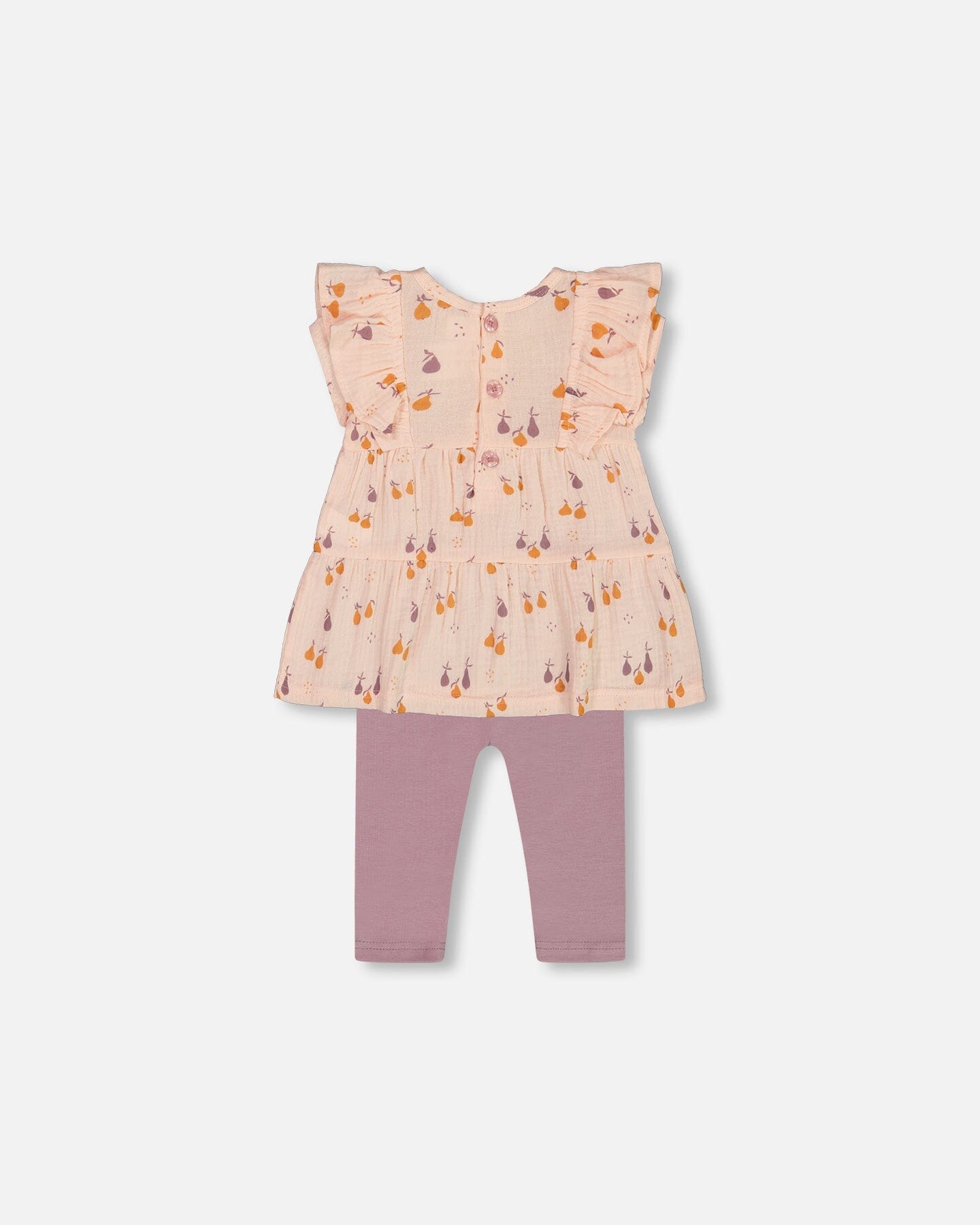 Printed Muslin Tunic And Organic Cotton Legging Set Peach With Pears And Purple - G30B10_070