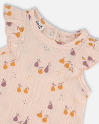 Printed Muslin Top And Bloomer Set Peach With Pears - G30B13_070