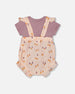 Printed Muslin Shortall And Organic Cotton Onesie Set Peach With Pears - G30B14_070