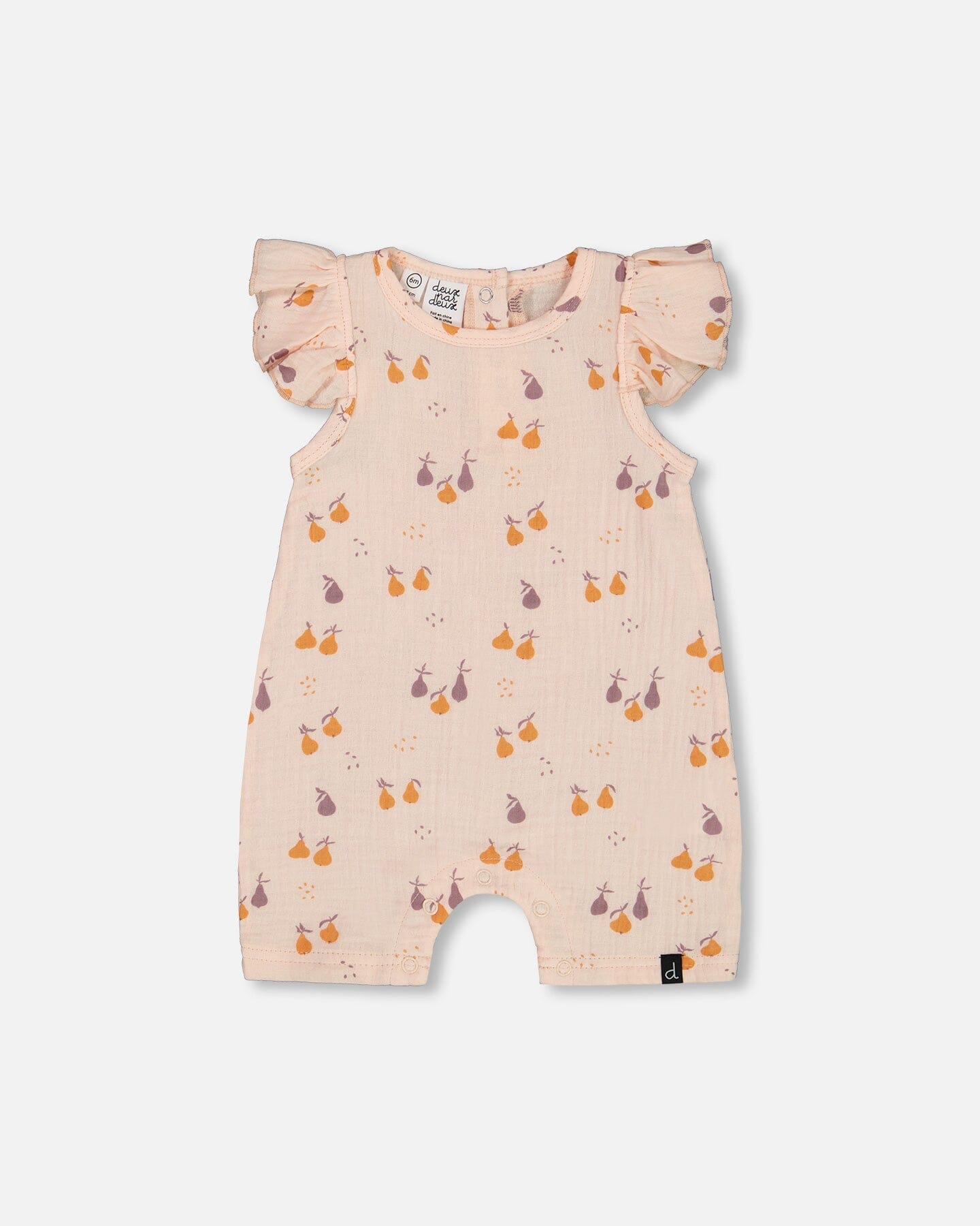 Printed Muslin One Piece Romper Peach With Pears - G30B40_070