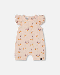 Printed Muslin One Piece Romper Peach With Pears - G30B40_070