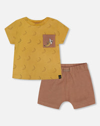 Printed Organic Cotton Top And Short Set Brown, Yellow, And Bananas - G30C12_144