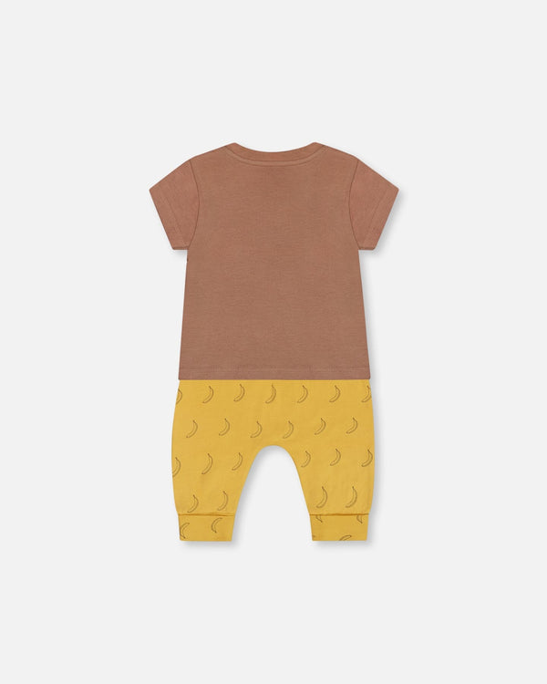 Printed Organic Cotton Top And Pant Set Yellow Bananas And Brown - G30C13_072