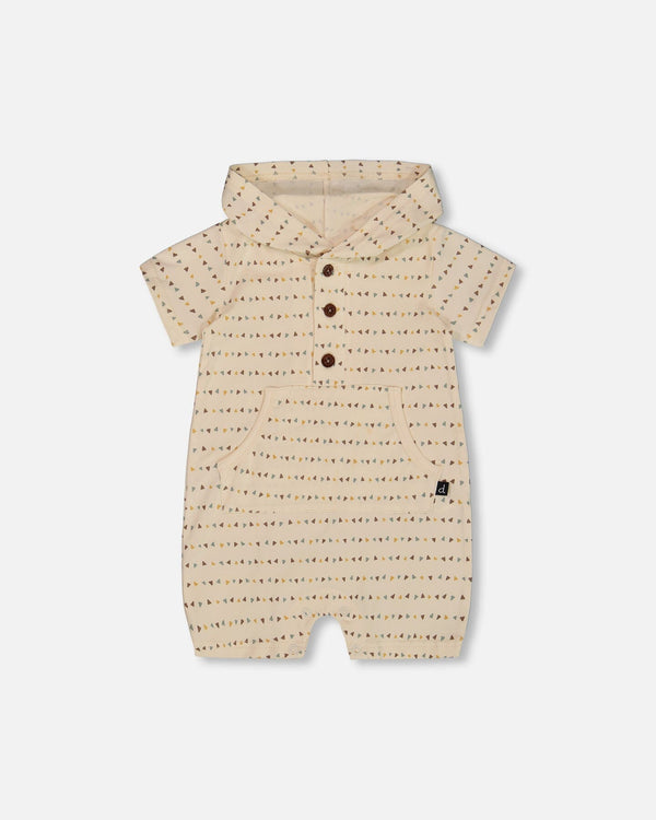 Printed Organic Cotton Hooded Romper Off-White - G30C41_073