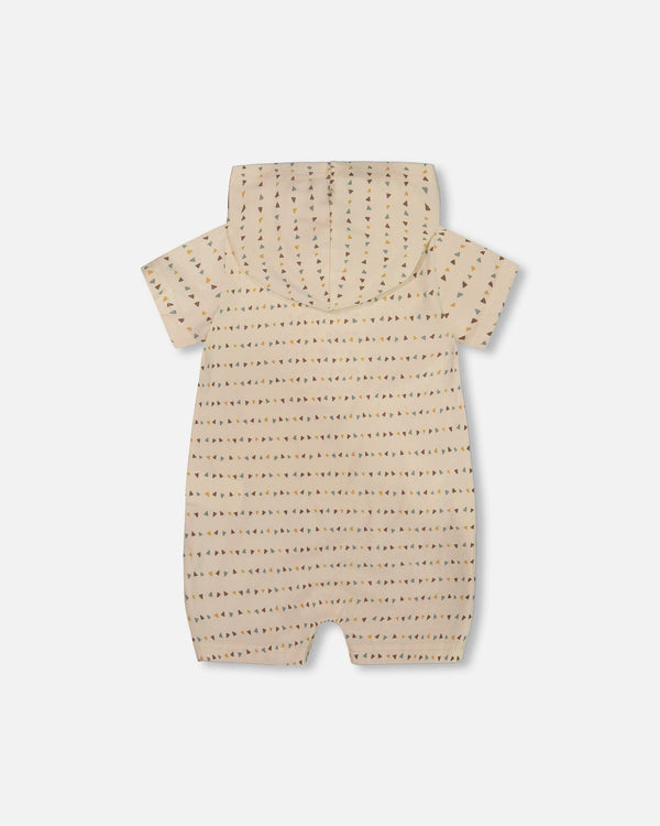 Printed Organic Cotton Hooded Romper Off-White - G30C41_073