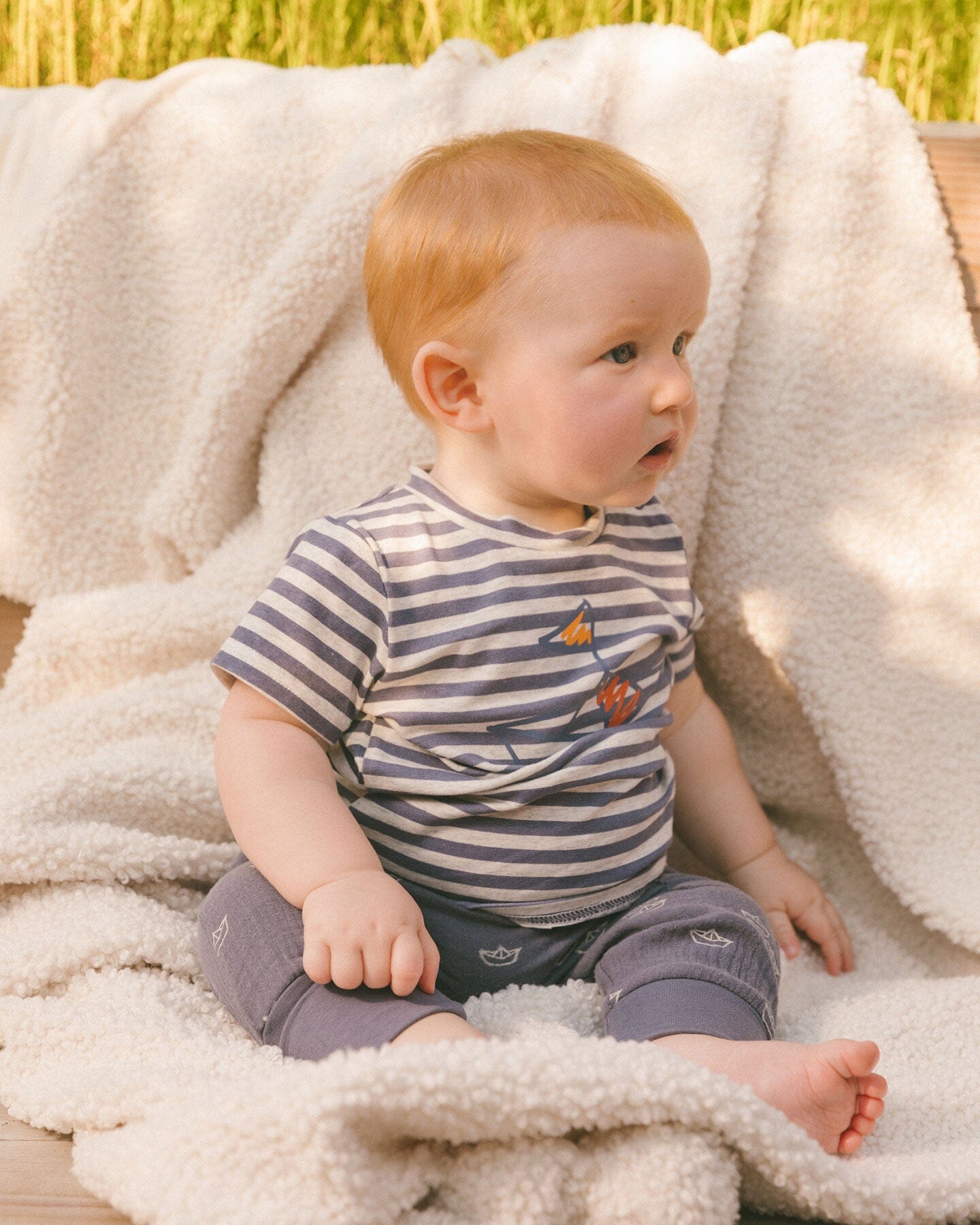 Organic Cotton Top And Muslin Pant Set Striped Navy Sets Deux par Deux 
