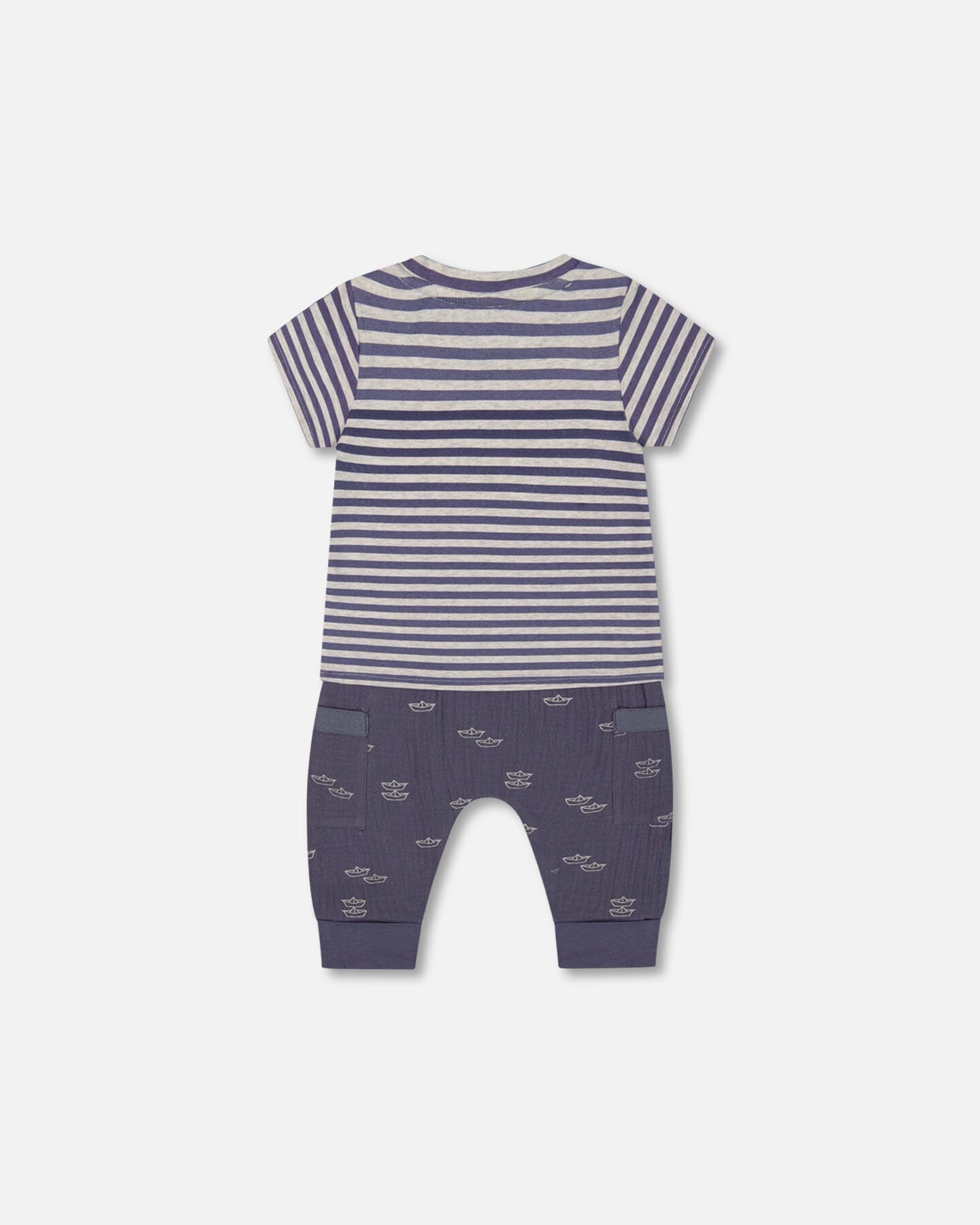 Organic Cotton Top And Muslin Pant Set Striped Navy - G30D10_066