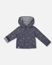 Reversible Organic Cotton Hooded Jacket Navy Striped Blue - G30D30_000