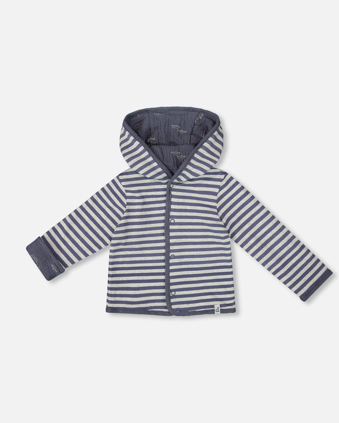 Reversible Organic Cotton Hooded Jacket Navy Striped Blue - G30D30_000