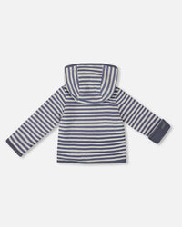 Reversible Organic Cotton Hooded Jacket Navy Striped Blue - G30D30_000