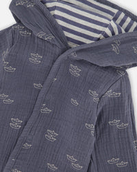 Reversible Organic Cotton Hooded Jacket Navy Striped Blue - G30D30_000