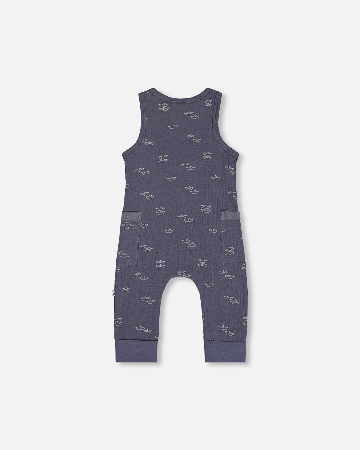 Printed Muslin One-Piece Jumpsuit Navy Blue Paper Boats - G30D41_065