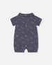 Printed Muslin Romper Navy Blue Paper Boats - G30D42_065
