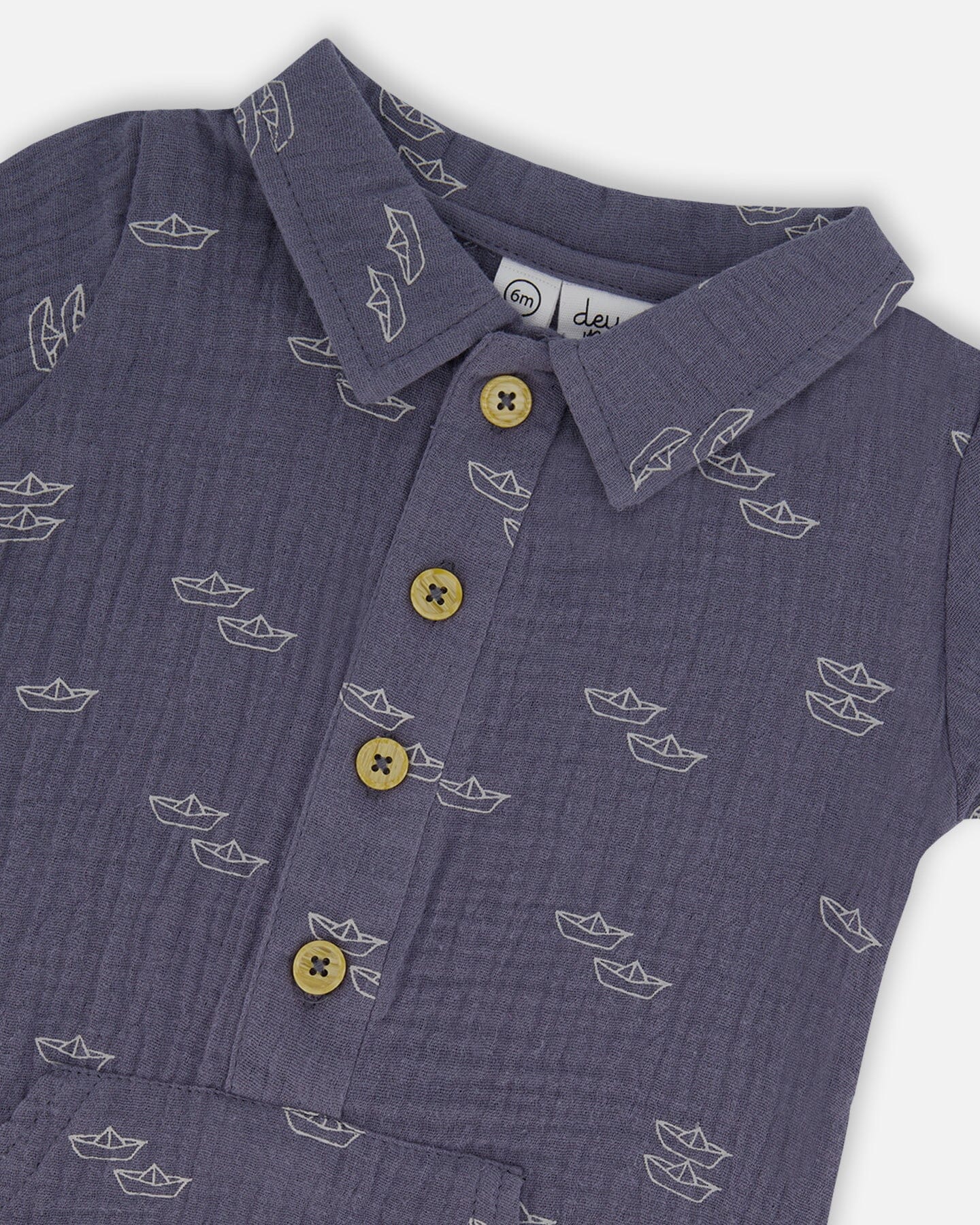 Printed Muslin Romper Navy Blue Paper Boats - G30D42_065