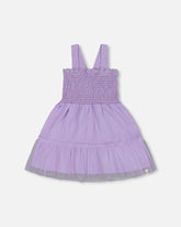 Smocked Organic Cotton Dress With Mesh Frill Lilac