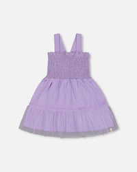 Smocked Organic Cotton Dress With Mesh Frill Lilac - G30H87_564