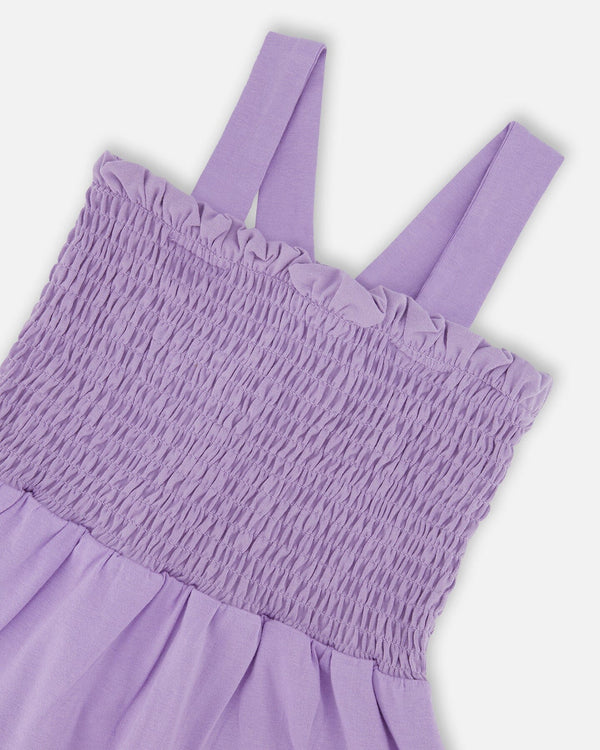 Smocked Organic Cotton Dress With Mesh Frill Lilac - G30H87_564