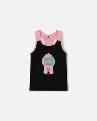 Organic Cotton Racerback Tank Top Black And Candy Machine - G30K70_999