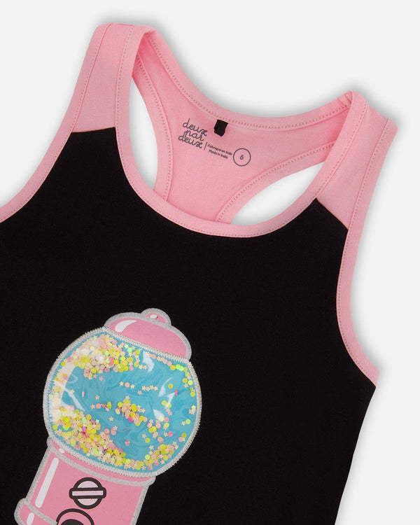 Organic Cotton Racerback Tank Top Black And Candy Machine - G30K70_999